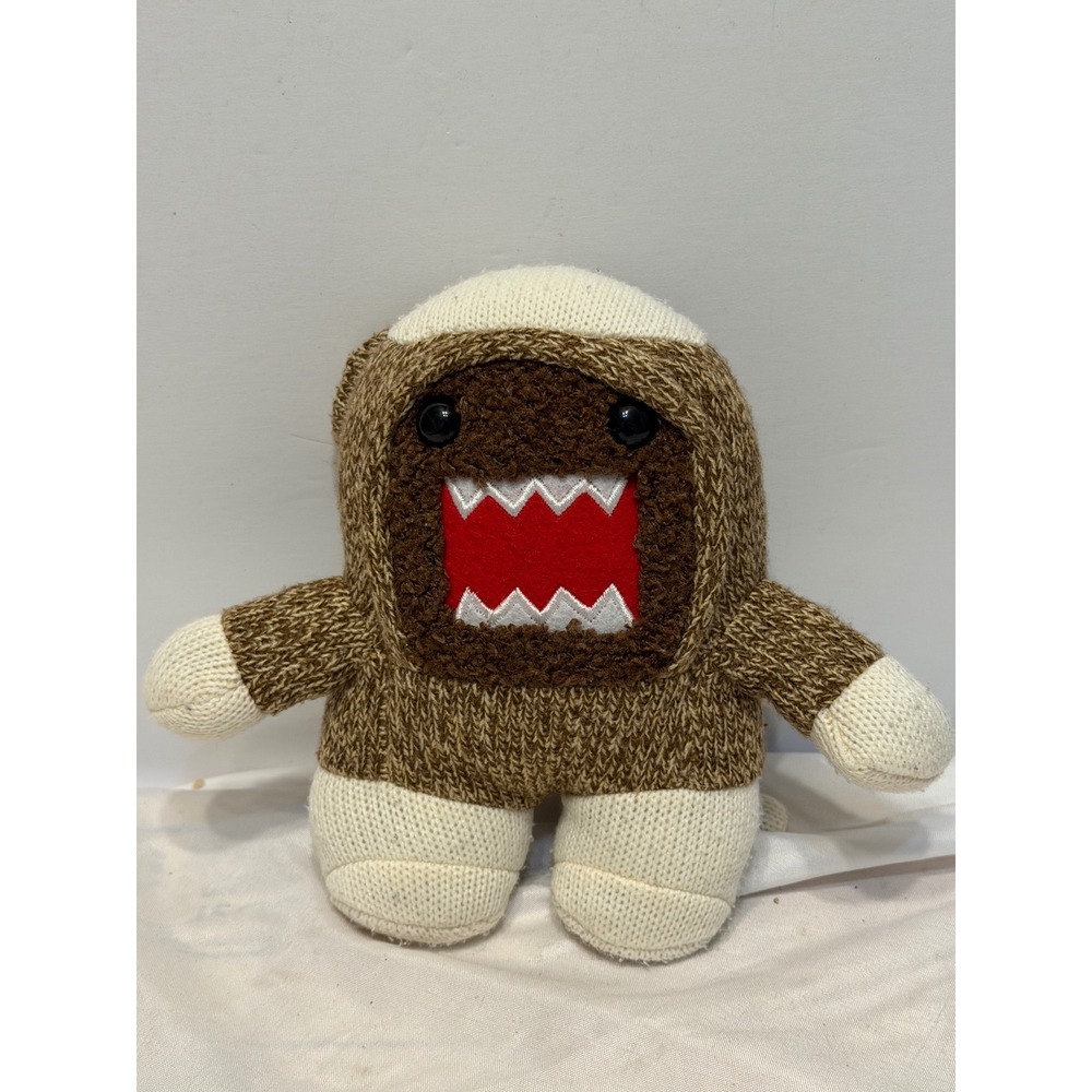 Domo Kun Sock Monkey Style Knit Plush Brown Cream Marled Stuffed Animal Toy